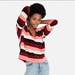 Express chenille velvet pink red burgundy beige stripe v-neck sweater top